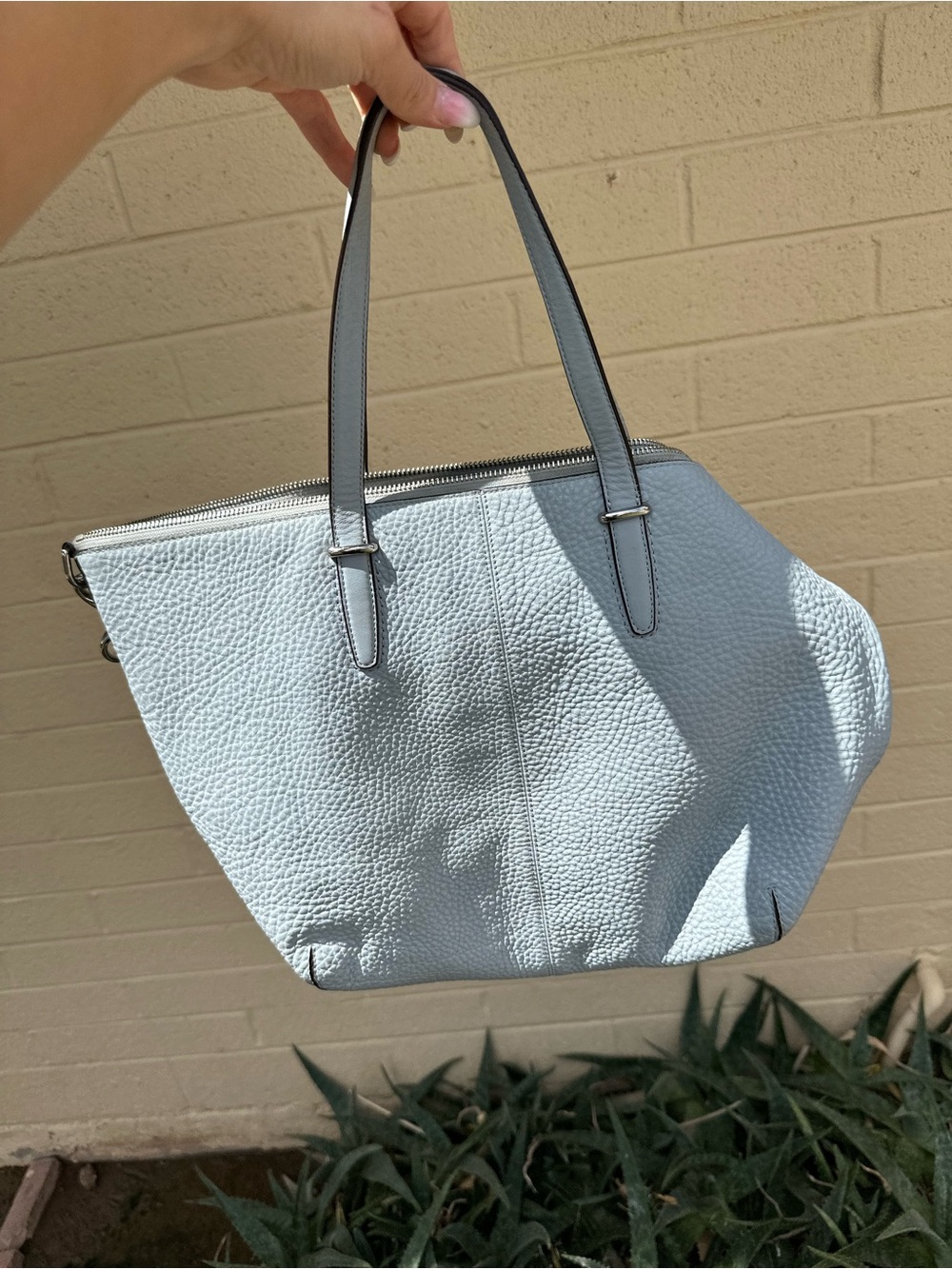 Classic Light Blue Leather Tote Bag - Women's Handbag Coach 2013 Blecker satchel